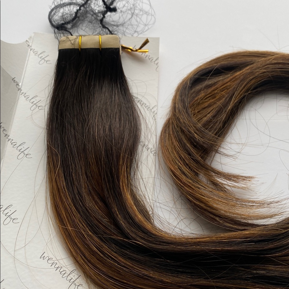 NEW WENNALIFE 22 Inch Tape In Human Hair Extensions Balayage #2/6/P2 20pcs 50g